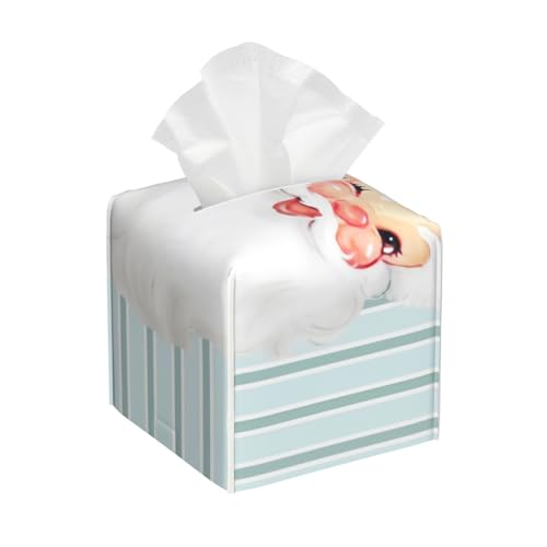 Aquablauer Vintage-Taschentücher-Box-Bezug mit winkendem Weihnachtsmann, quadratisch, kubische Seidenpapier-Box, Dekoration auf Esstisch und Badezimmer, Büro von asbwuo