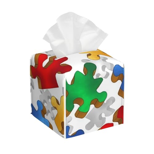 Autismus Puzzle Quadratische Taschentuchbox-Abdeckung, kubische Taschentuchbox, Dekoration auf Esstisch und Badezimmer, Büro von asbwuo