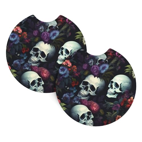 Auto-Untersetzer mit Aufdruck „Horrible Dark Skulls Flowers Pattern, 2er-Pack – langlebig, wasserdicht, geruchsneutral, leicht zu reinigen – Auto-Innenausstattung für Damen und Herren Auto-Untersetzer mit Aufdruck „Horrible Dark Skulls Flowers Pattern, 2er-Pack – langlebig, wasserdicht, geruchsneutral, leicht zu reinigen – Auto-Innenausstattung für Damen und Herren von asbwuo