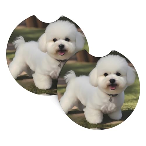 Auto-Untersetzer mit Bichon Frisé-Hundeaufdruck, 2er-Pack – langlebig, wasserdicht, geruchsneutral, leicht zu reinigen – Auto-Innenausstattung für Damen und Herren von asbwuo