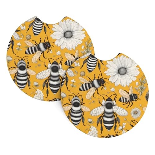 Auto-Untersetzer mit Cartoon-Bienen-Aufdruck, 2er-Pack – langlebig, wasserdicht, geruchsneutral, leicht zu reinigen – Auto-Innenausstattung für Damen und Herren Auto-Untersetzer mit Cartoon-Bienen-Aufdruck, 2er-Pack – langlebig, wasserdicht, geruchsneutral, leicht zu reinigen – Auto-Innenausstattung für Damen und Herren von asbwuo