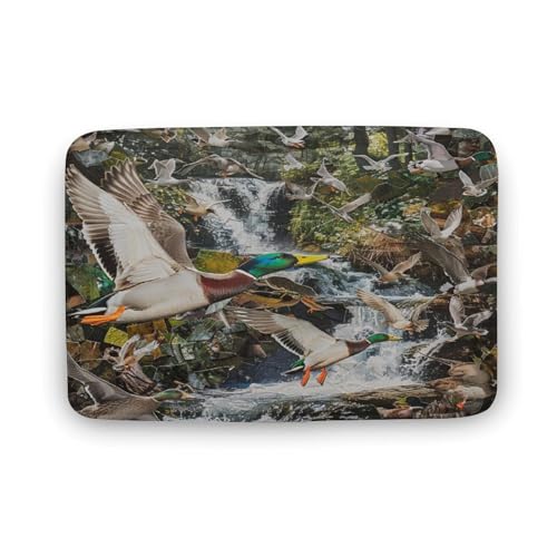 Badezimmerteppich mit Fantasy-Natur-Camouflage-Baummotiv, Badematte mit Mallard-Duck-River-Motiv und rutschfester Rückseite, weiche Mikrofaser-Bodenmatte für Dusche, Waschbecken und Eingangsbereich, von asbwuo