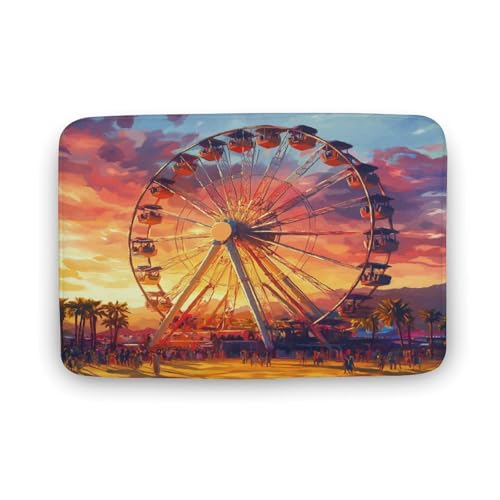Badezimmerteppich mit Riesenrad-Motiv, Badematte mit Sonnenuntergang, Baum und Himmel, mit rutschfester Rückseite, weiche Mikrofaser-Bodenmatte für den Eingangsbereich mit Dusche, Waschbecken, 50,8 von asbwuo
