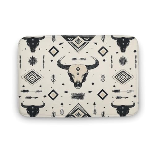Badezimmerteppich mit aztekischem Bullenschädel, Badematte mit geometrischem Western-Stammesmotiv und Rutschfester Rückseite, weiche Mikrofaser-Bodenmatte für den Eingangsbereich mit Dusche, Waschbe von asbwuo