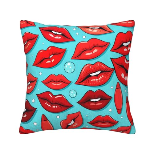 Bedruckte quadratische Dekokissen mit weicher Kissenbezügen der Red Lips Collection, Kissenbezug mit Einsätzen für die Dekoration von Sofa und Schlafzimmer zu Hause von asbwuo