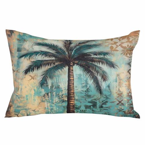Boho Strandbaum Kissenbezug 40,6 x 61 cm Küsten Vintage Tropische Pflanze Rechteckiger Lendenkissenbezug Dekorativ für Couch Sofa Bett von asbwuo