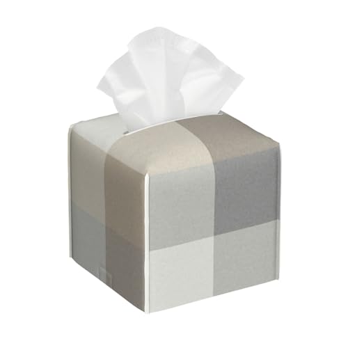 Braun, Grau und Elfenbein Karierte quadratische Taschentücherbox, kubische Taschentücherbox, Dekoration auf Esstisch und Badezimmer, Büro Braun, Grau und Elfenbein Karierte quadratische Taschentücherbox, kubische Taschentücherbox, Dekoration auf Esstisch und Badezimmer, Büro von asbwuo