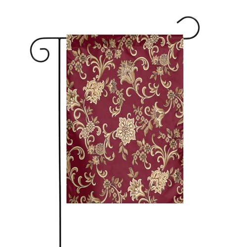 Burgunderrote antike kastanienbraune goldene Blumen-Gartenflagge, für die Terrasse im Freien, für die Urlaubsparty-Atmosphäre, dekorative Flagge (30,5 x 45,7 cm) von asbwuo