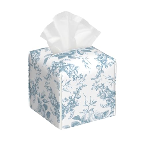 Elegante gravierte blau-weiße Florale Toile-Quadrat-Taschentücherbox, kubische Taschentücherbox, Dekoration auf Esstisch und Badezimmer, Büro von asbwuo