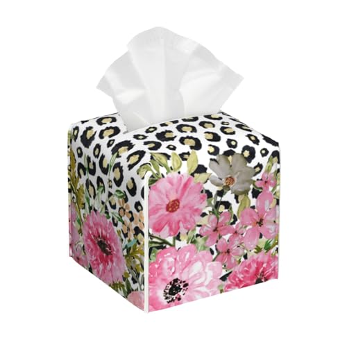 Eleganter Taschentuchhalter aus Leder mit Leopardenmuster und Blumenmuster, quadratisch – Badezimmer-Waschtisch, Nachttisch & Arbeitsplatte, Elegantes Home-Office-Dekor Eleganter Taschentuchhalter aus Leder mit Leopardenmuster und Blumenmuster, quadratisch – Badezimmer-Waschtisch, Nachttisch & Arbeitsplatte, Elegantes Home-Office-Dekor von asbwuo