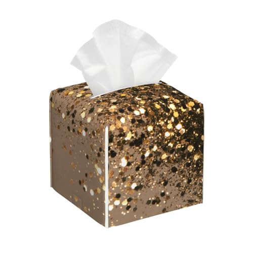 Funkelnde goldbraune Glitzer-Glamour-Quadrat-Taschentücherbox, kubische Taschentücherbox, Dekoration auf Esstisch und Badezimmer, Büro von asbwuo