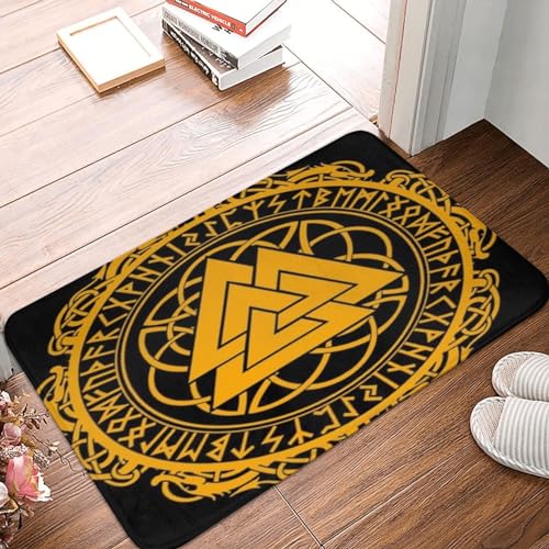 Fußmatte mit Odin-Wikinger-Symbol aus der nordischen heidnischen Mythologie – Schmutzfangmatte für den Außenbereich, rutschfest, für den Innen- und Außenbereich, niedrige Fußmatte vorne (61 x 40,6 c von asbwuo