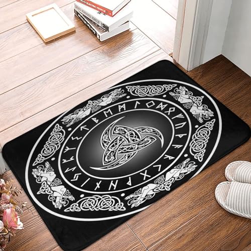 Fußmatte mit Odin-Wikinger-Symbol aus der nordischen heidnischen Mythologie – Schmutzfangmatte für den Außenbereich, rutschfest, für den Innen- und Außenbereich, niedrige Fußmatte vorne (61 x 40,6 c von asbwuo