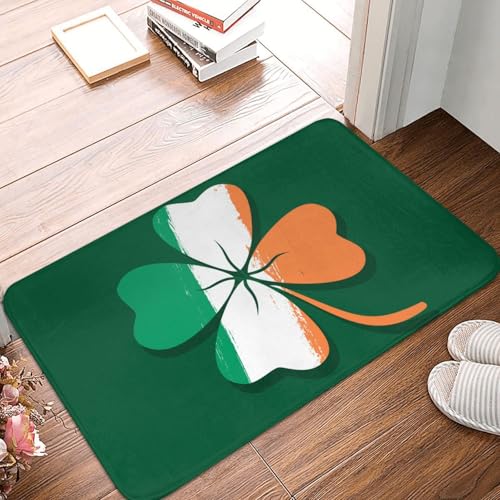 Fußmatte mit irischen Flaggen und vierblättrigen Kleeblättern zum St. Patrick's Day – Schmutzfangmatte für den Außenbereich, rutschfest, für den Innen- und Außenbereich, niedrige Fußmatte vorne (61 von asbwuo