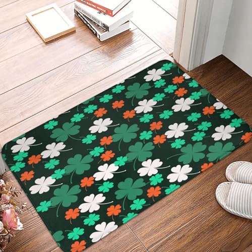 Fußmatte mit irischen Flaggen und vierblättrigen Kleeblättern zum St. Patrick's Day – Schmutzfangmatte für den Außenbereich, rutschfest, für den Innen- und Außenbereich, niedrige Fußmatte vorne (61 von asbwuo