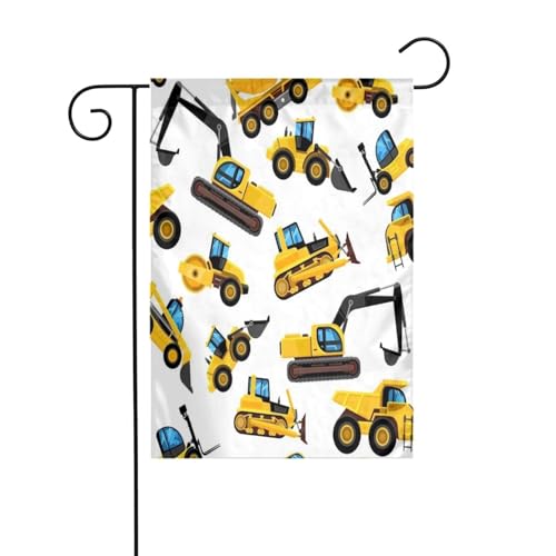 Gartenflagge mit Bagger-LKW-Traktor-Baumotiv, für die Terrasse im Freien, dekorative Flagge mit Urlaubsparty-Atmosphäre (30,5 x 45,7 cm) von asbwuo