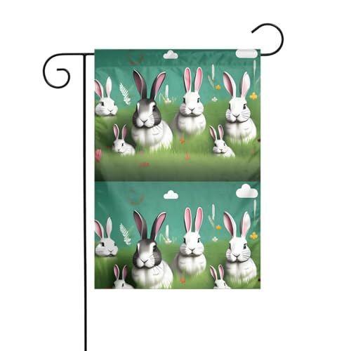 Gartenflagge mit Kaninchen auf Gras, Dekoration für den Innenhof, 30,5 x 45,7 cm, für Garten, Terrasse, Balkon von asbwuo