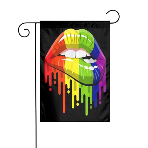 Gay Pride Lgbd Lips Gartenflagge, Außenterrasse, Urlaubsparty-Atmosphäre, dekorative Flagge (12 x 18 Zoll) von asbwuo