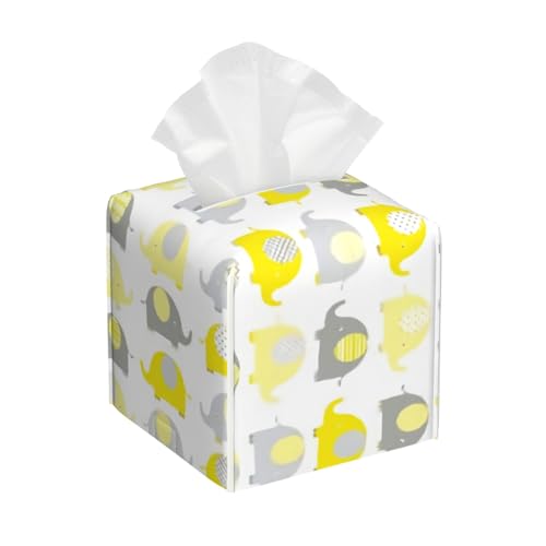 Gelbe und graue süße Elefanten-Quadrat-Taschentücherbox, kubische Taschentücherbox, Dekoration auf Esstisch und Badezimmer, Büro Gelbe und graue süße Elefanten-Quadrat-Taschentücherbox, kubische Taschentücherbox, Dekoration auf Esstisch und Badezimmer, Büro von asbwuo