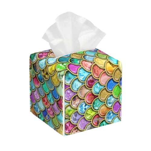 Hübscher quadratischer Taschentuchhalter aus Leder mit Meerjungfrau-Motiv – Badezimmer-Waschtisch, Nachttisch & Arbeitsplatte, Elegantes Home-Office-Dekor von asbwuo