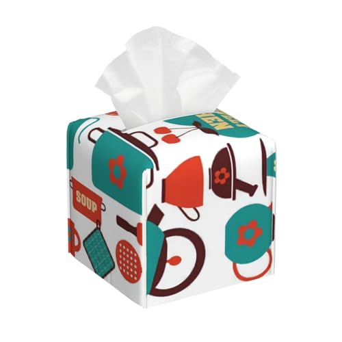 Küchen-Icons-Set mit Werkzeugen, quadratisch, aus Leder, Taschentücherbox-Abdeckung – Badezimmer-Waschtisch, Nachttisch & Arbeitsplatte, Elegantes Home-Office-Dekor von asbwuo