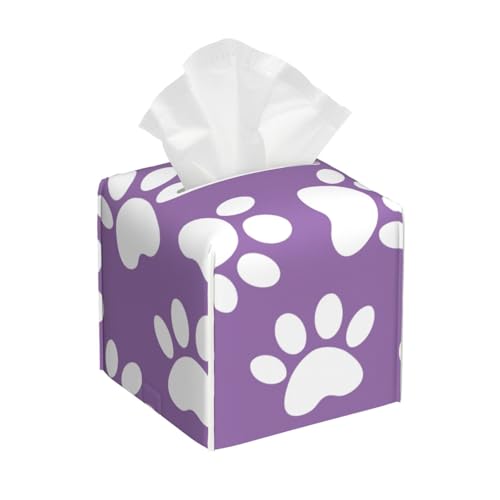 Lila quadratische Taschentuchbox im Hundepfoten-Print-Stil, kubische Taschentuchbox, Dekoration auf Esstisch und Badezimmer, Büro von asbwuo