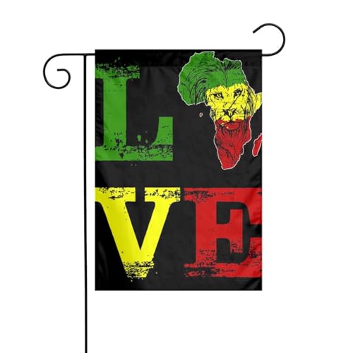 Love Africa Map Rasta Reggae Lion Gartenflagge, Außenterrasse, Urlaubsparty-Atmosphäre, dekorative Flagge (30,5 x 45,7 cm) von asbwuo