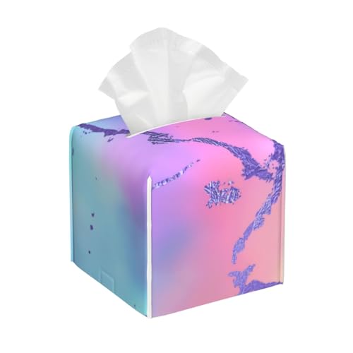 Marmor, schöne lila-blau-rosa Ombre-Taschentuchbox aus Leder, quadratisch – dekorativer Organizer für Badezimmer, Waschtisch, Nachttisch und Arbeitsplatte | rutschfeste Unterseite und einfaches Nach von asbwuo