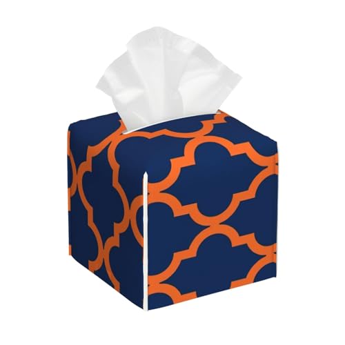 Marokkanisches Muster Orange Marineblau Quadratische Taschentücherbox, Würfelförmige Taschentücherbox, Dekoration auf Esstisch und Badezimmer, Büro von asbwuo