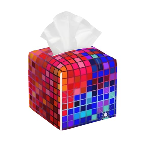 Metallisch-Bunte Pailletten-Optik – Quadratische Taschentuchbox-Abdeckung aus Leder mit Glitzermuster – Dekorativer Organizer für Badezimmer-Waschtisch, Nachttisch und Arbeitsplatte | rutschfeste Un von asbwuo