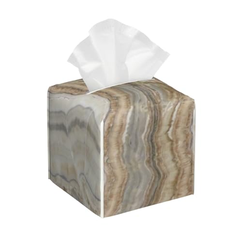 Minimalistische, skandinavische Taschentuchbox aus Leder im granitbraun-grauen Marmor-Look – dekorativer Organizer für Badezimmer-Waschtisch, Nachttisch und Arbeitsplatte | rutschfeste Unterseite un von asbwuo