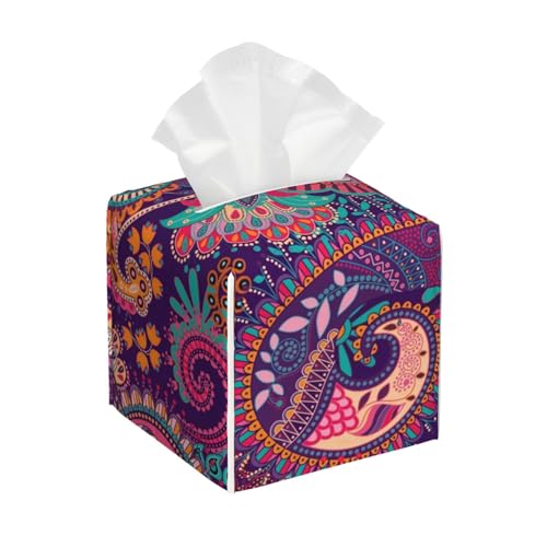 Paisley Lila Floral Quadratische Taschentuchbox aus Leder - Badezimmer-Waschtisch, Nachttisch & Arbeitsplatte, Elegantes Home Office Dekor Paisley Lila Floral Quadratische Taschentuchbox aus Leder - Badezimmer-Waschtisch, Nachttisch & Arbeitsplatte, Elegantes Home Office Dekor von asbwuo