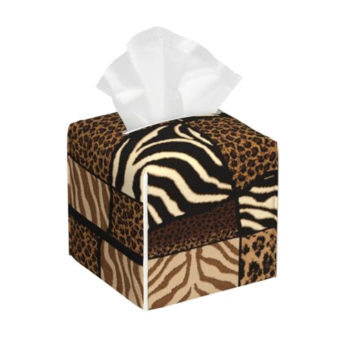 Patchwork Afrikanisches Tiermuster Quadratische Taschentücherbox, Würfelförmige Taschentücherbox, Dekoration auf Esstisch und Badezimmer, Büro Patchwork Afrikanisches Tiermuster Quadratische Taschentücherbox, Würfelförmige Taschentücherbox, Dekoration auf Esstisch und Badezimmer, Büro von asbwuo