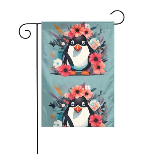 Pinguin trägt Blumen Bild Gartenflagge Hofdekoration 12x18 Zoll für Gartenterrasse Balkon von asbwuo