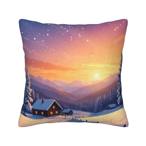 Quadratische Dekokissen mit Aufdruck „Frohe Weihnachten, Schneesterne und weichen Kissenbezügen, Kissenbezug mit Einsätzen für die Dekoration von Zuhause, Sofa und Schlafzimmer von asbwuo
