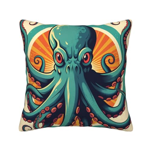 Quadratische Dekokissen mit Retro-Oktopus-Aufdruck und weichen Kissenbezügen, Kissenbezug mit Einsätzen für die Dekoration von Sofa und Schlafzimmer zu Hause von asbwuo