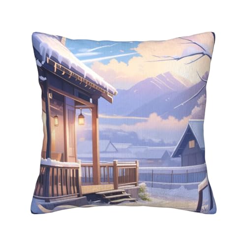 Quadratische Dekokissen mit Winter-Print und weichen Kissenbezügen, Kissenbezug mit Einsätzen für die Dekoration von Sofa und Schlafzimmer zu Hause von asbwuo