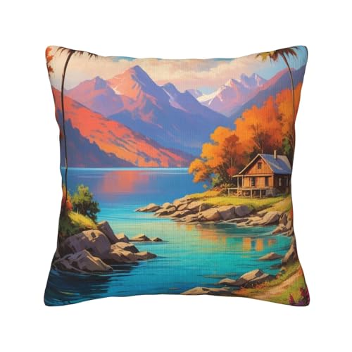 Quadratische Dekokissen mit lebendigem Vista-Print und weichen Kissenbezügen, Kissenbezug mit Einsätzen für die Dekoration von Sofa und Schlafzimmer zu Hause von asbwuo
