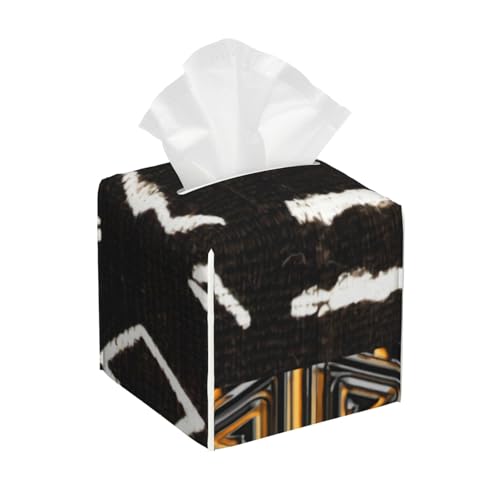 Quadratische Taschentuchbox-Abdeckung aus Leder mit Tribal-Afrozent-Grafik und Lendenwirbelmotiv – dekorativer Organizer für Badezimmer-Waschtisch, Nachttisch und Arbeitsplatte | rutschfeste Unterse von asbwuo