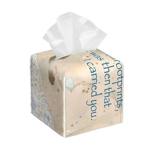 Quadratische Taschentuchbox-Abdeckung aus Leder mit Zitat „Fußabdrücke im Sand – dekorativer Organizer für Badezimmer, Waschtisch, Nachttisch und Arbeitsplatte | rutschfeste Unterseite und einfaches von asbwuo