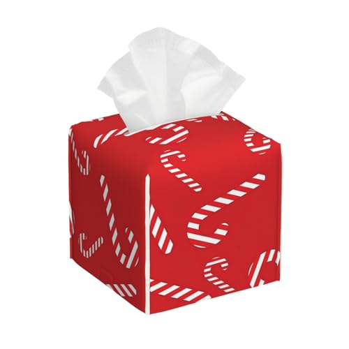 Quadratische Taschentuchbox-Abdeckung aus Leder mit Zuckerstangen-Muster – dekorativer Organizer für Badezimmer-Waschtisch, Nachttisch und Arbeitsplatte | rutschfeste Unterseite und einfaches Nachfü von asbwuo