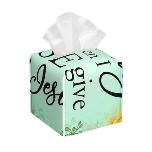 Quadratische Taschentuchbox-Abdeckung aus Leder mit der Aufschrift „In The Morning When I Rise Give Me Jesus – dekorativer Organizer für Badezimmer-Waschtisch, Nachttisch und Arbeitsplatte | Rutschf von asbwuo