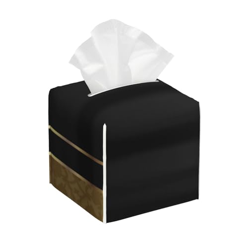 Quadratische Taschentuchbox-Abdeckung aus Leder mit goldenem Damast- und schwarzem Design – dekorativer Organizer für Badezimmer-Waschtisch, Nachttisch und Arbeitsplatte | rutschfeste Unterseite und Quadratische Taschentuchbox-Abdeckung aus Leder mit goldenem Damast- und schwarzem Design – dekorativer Organizer für Badezimmer-Waschtisch, Nachttisch und Arbeitsplatte | rutschfeste Unterseite und von asbwuo