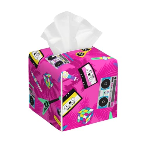 Quadratische Taschentuchbox aus Leder im 80er-Jahre-Stil mit Musik und Spaß, rosa Design – Badezimmer-Waschtisch, Nachttisch & Arbeitsplatte, Elegantes Home-Office-Dekor von asbwuo