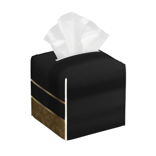 Quadratische Taschentuchbox aus Leder im Gold-Damast- und Schwarz-Design, Moderne quadratische dekorative Kosmetikpapierhülle aus PU-Leder, Organizer-Halter, Spender für Badezimmer, Nachttische von asbwuo