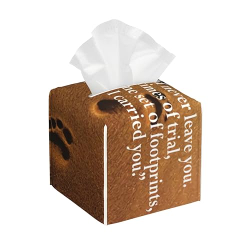 Quadratische Taschentuchbox aus Leder mit Fußabdrücken im Sandgedicht, Moderne quadratische dekorative Kosmetikpapierhülle aus PU-Leder, Organizerhalter, Spender für Badezimmer, Nachttische von asbwuo