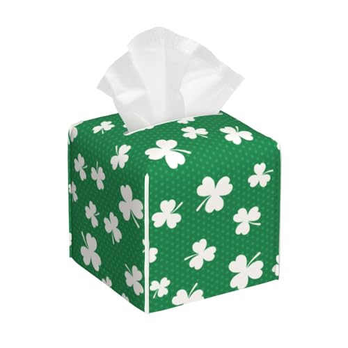 Quadratische Taschentuchbox aus Leder mit Kleeblatt-Muster, St. Patrick's Day – Badezimmer-Waschtisch, Nachttisch & Arbeitsplatte, Elegantes Home-Office-Dekor von asbwuo