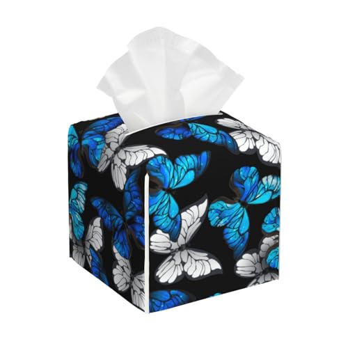 Quadratische Taschentuchbox aus Leder mit blauen Schmetterlingen – Badezimmer-Waschtisch, Nachttisch & Arbeitsplatte, Elegantes Home-Office-Dekor Quadratische Taschentuchbox aus Leder mit blauen Schmetterlingen – Badezimmer-Waschtisch, Nachttisch & Arbeitsplatte, Elegantes Home-Office-Dekor von asbwuo
