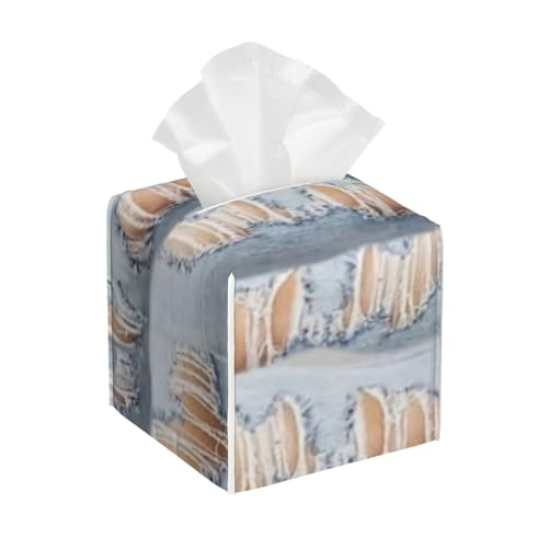 Quadratische Taschentuchbox aus Leder mit zerrissenem Jeansmuster – Badezimmer-Waschtisch, Nachttisch & Arbeitsplatte, Elegantes Home-Office-Dekor von asbwuo