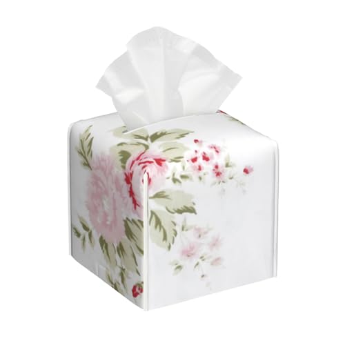 Quadratische Taschentuchbox im Shabby-Chic-Stil mit Rosen-Blumenmuster, kubische Taschentuchbox, Dekoration auf Esstisch und Badezimmer, Büro von asbwuo